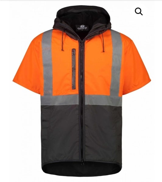 Far South Dacre HiViz Oilskin Short Sleeve Vest Hood Carousel 1
