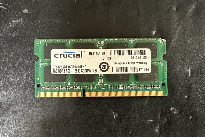 Crucial 4GB DDR3 RAM PC3-12800 SODIMM 1.35 #8 - $1 Reserve (PU42 Cubby) Carousel 1