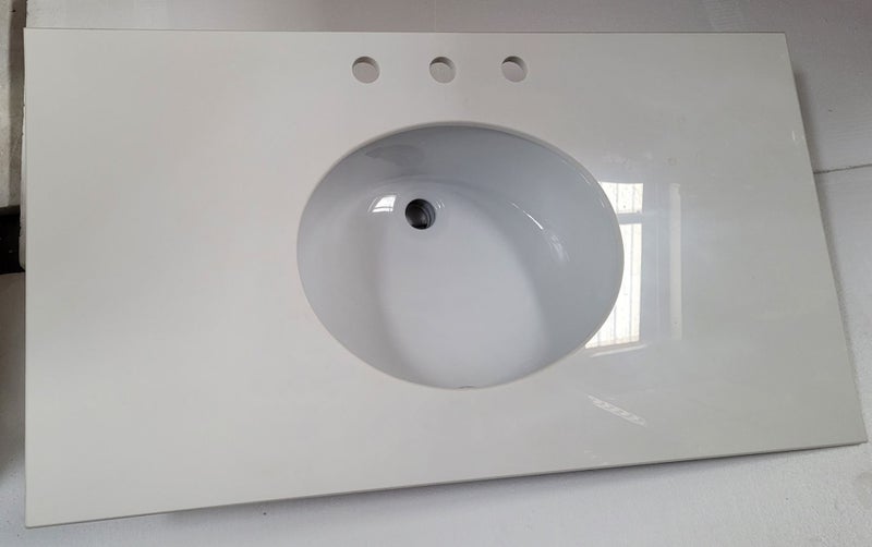 Engineered stone vanity top shiny white 100cm Carousel 1