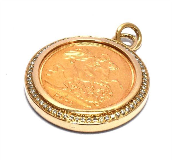 VALUED $4,800 9CT & 22CT YELLOW GOLD FULL SOVEREIGN & DIAMOND PENDANT62864735460225114