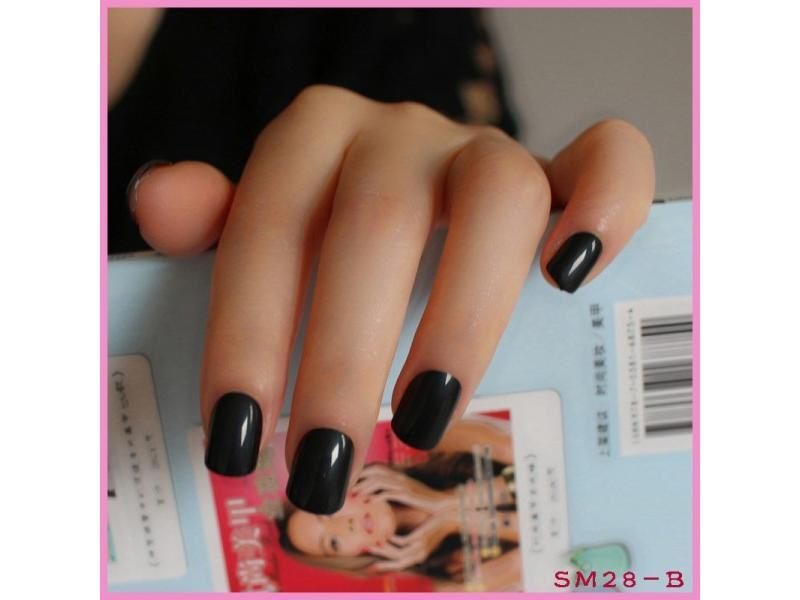 DIY Nail Salon Goods 24 Pcs Black Short False Nails Full Tips Carousel 1