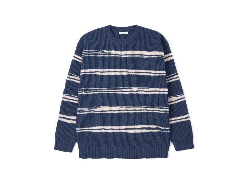 SIMWOOD Autumn Winter New Oversize Wool Blen Striped Sweater Men Fashion Ripped Carousel 1