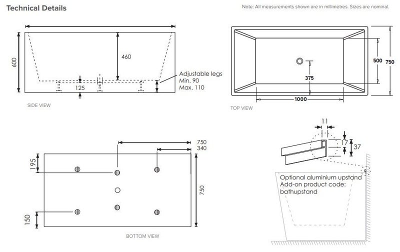 Park Ave 1500mm Freestanding Square Bath with Right Upstand Carousel 3