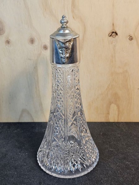 Edwardian Antique Crystal Claret Jug with Silver Plate Featuring Bacchus.628638556896011127