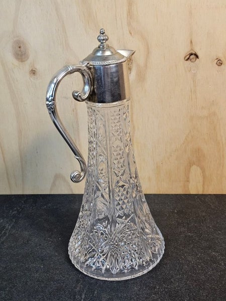 Edwardian Antique Crystal Claret Jug with Silver Plate Featuring Bacchus.62863855689601112