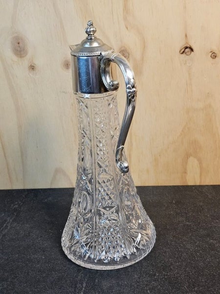 Edwardian Antique Crystal Claret Jug with Silver Plate Featuring Bacchus.62863855689601113