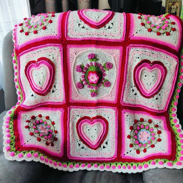 Stunning baby blanket in cream & pinks Carousel 1