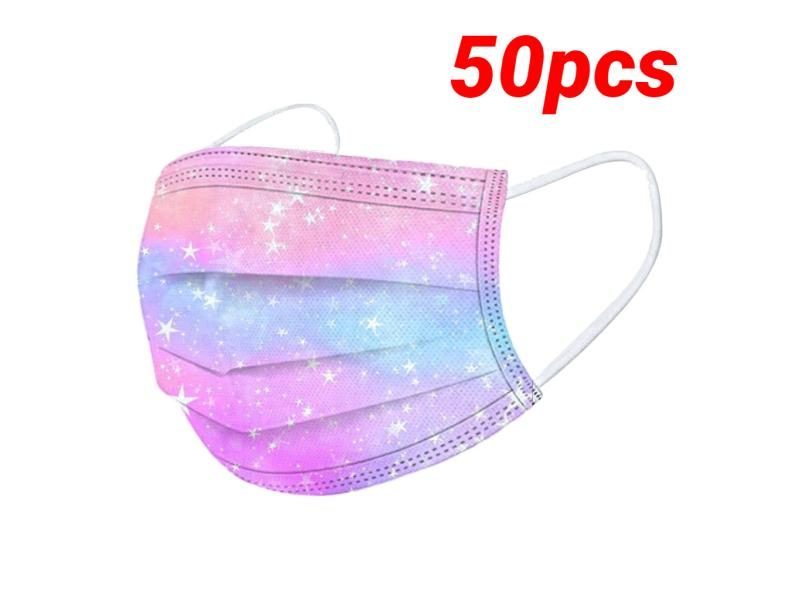 10/50PCS Children Colorful Space Galaxy Print 3-layer Non Woven Disposable Mask Carousel 1