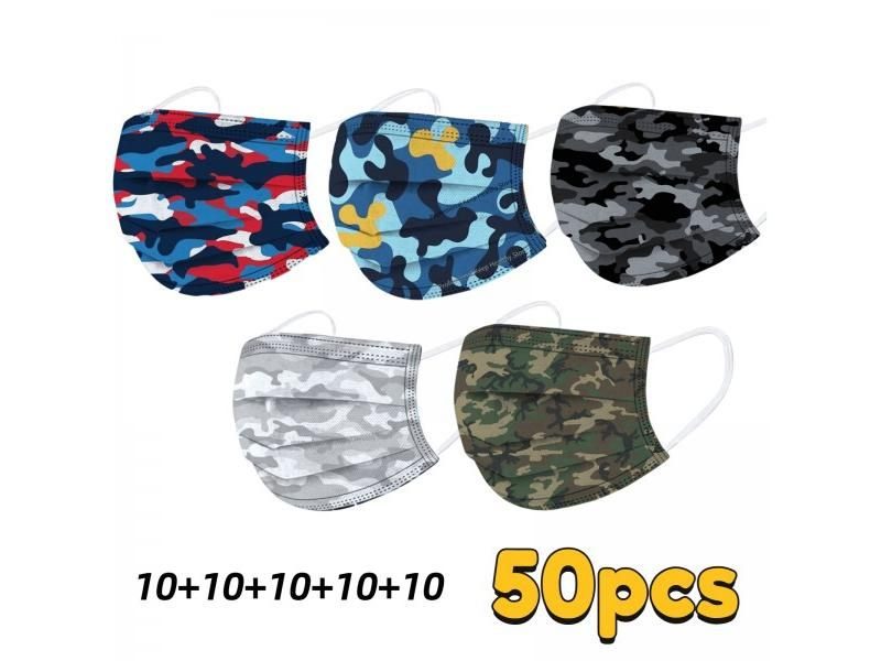 50Pcs Kids Children's Mask Cartoon Space Football Printed Disposable Face Masks Carousel 1