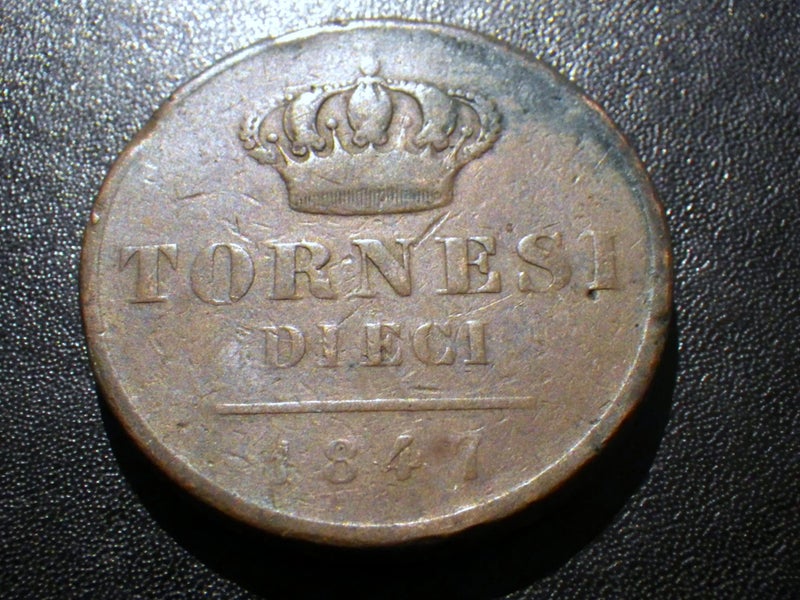 KINGDOM TWO SICILIES 10 Tornesi 1848 Naples Ferdinand II of Bourbon Carousel 1