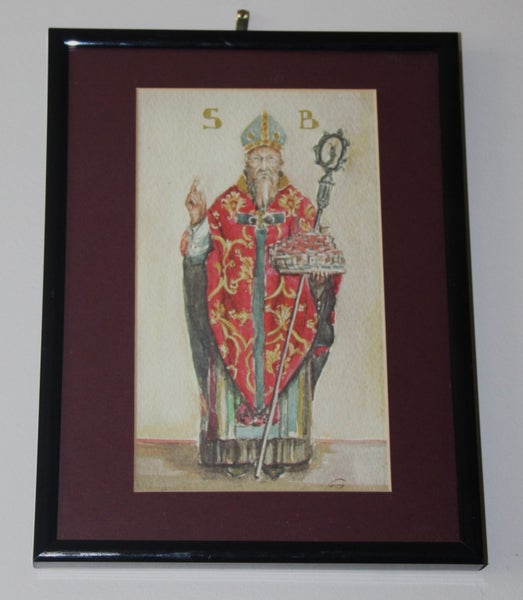 +++ SIGNED ORIGINAL RELIGIOUS " SAINT BLAISE? " PAINTING +++ Carousel 2