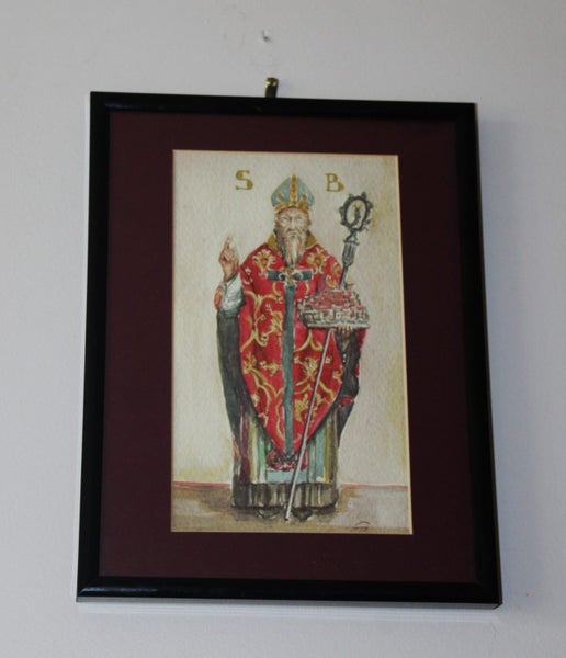 +++ SIGNED ORIGINAL RELIGIOUS " SAINT BLAISE? " PAINTING +++ Carousel 1