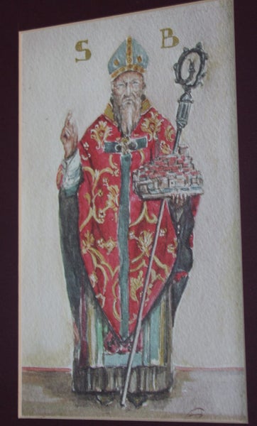 +++ SIGNED ORIGINAL RELIGIOUS " SAINT BLAISE? " PAINTING +++ Carousel 15