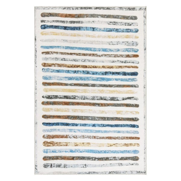 Marlow Floor Rug Short Pile Washable Carpet Soft Plush Non Slip Stripe 80x120 Carousel 1