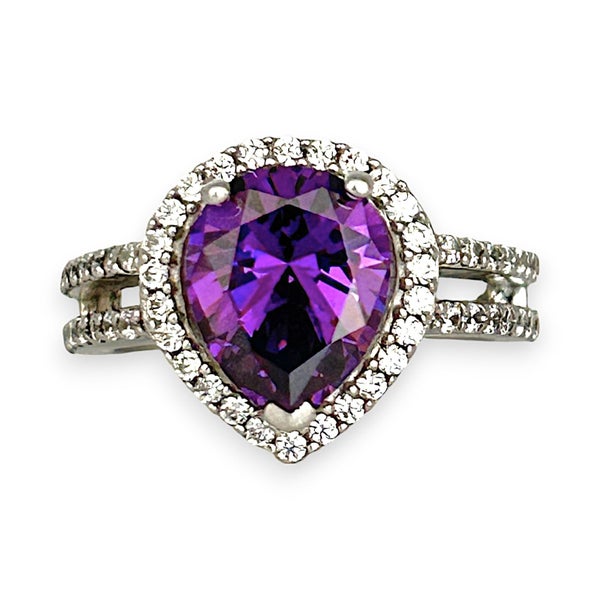 SALE | As New Sterling Silver Teardrop Ring Amethyst & Cubic Zirconia. 569 Carousel 1