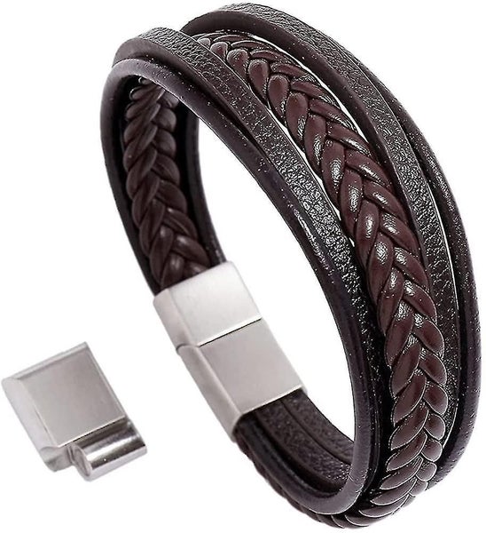 Mens Leather Cuff Bracelet Adjustable With Magnetic Clasp Carousel 1