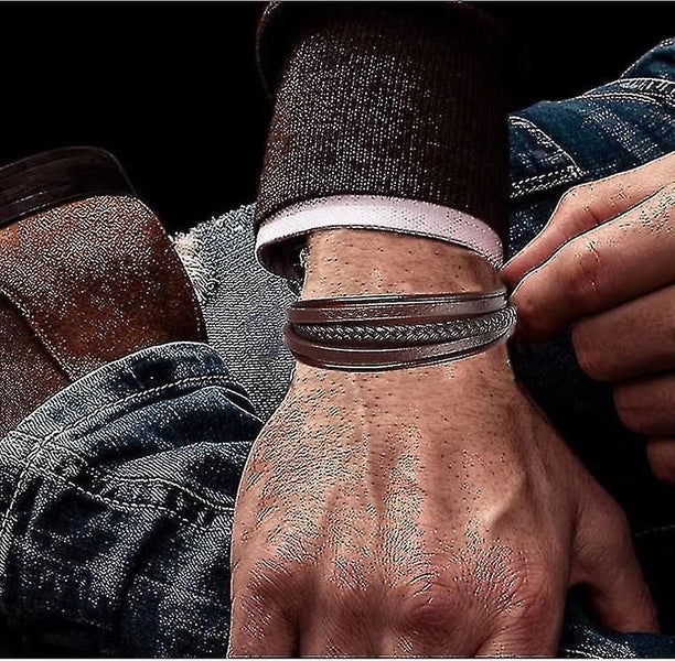 Mens Leather Cuff Bracelet Adjustable With Magnetic Clasp Carousel 2