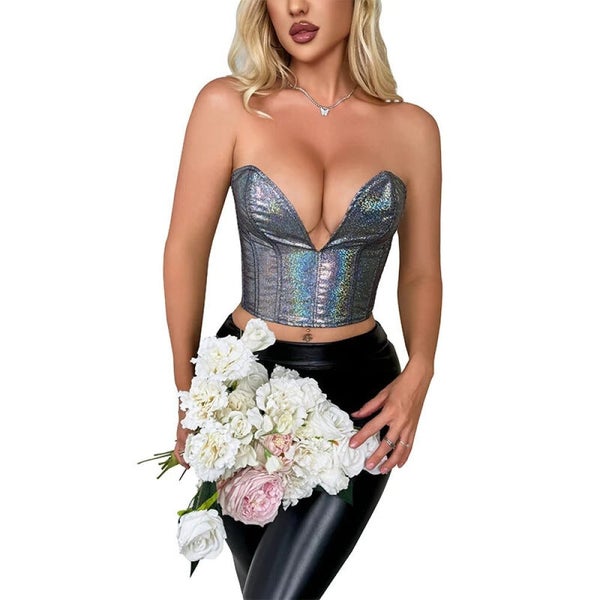 Sparkly Sequin Overbust Corset Top Deep V Neck Plus Size S-Xxxl Carousel 2