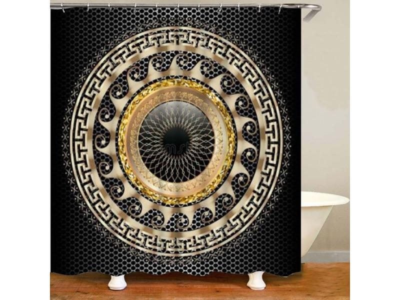 3D Black Gold Greek Key Shower Curtain For Bathroom Decor Carousel 1