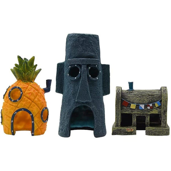 Aquarium Pineapple House Set, 3pcs Aquarium Ornament - Spongebob House Decoratio Carousel 1