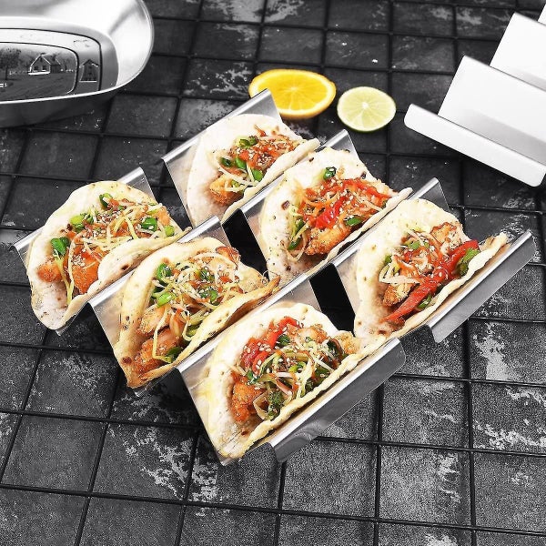 Holders 4 Packs - Stainless Steel Taco Stand Rack Tray Style By, Oven Safe For B Carousel 3