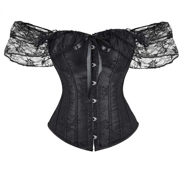 Floral Lace-Up Plus Size Corset Top With Sleeves S-6Xl Carousel 1