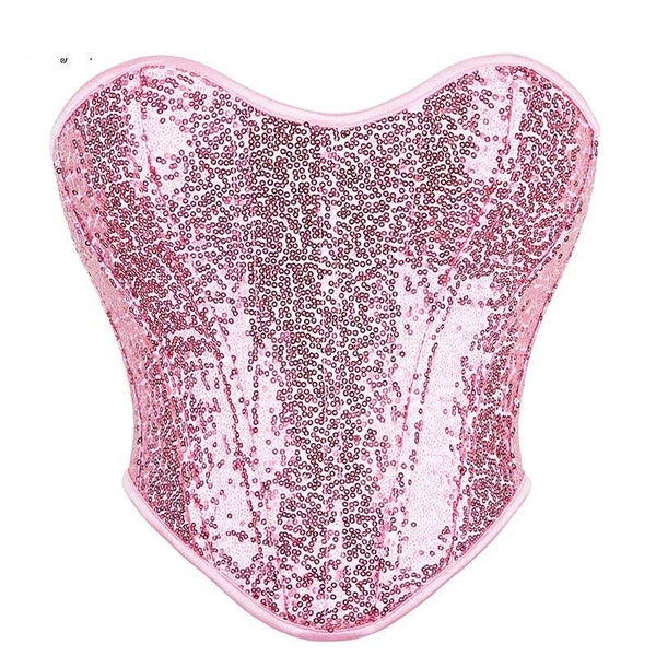 Sparkling Pink Back Lacing Bandage Strapless Corset Top Plus Size Underwear W... Carousel 1