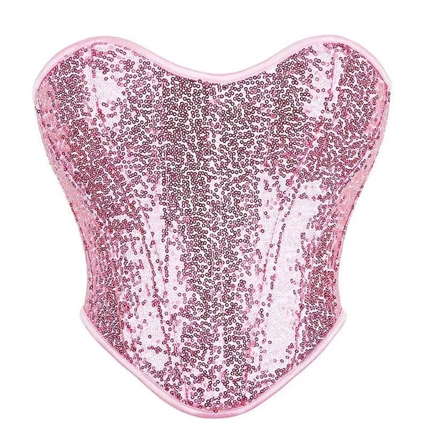 Sparkling Pink Back Lacing Bandage Strapless Corset Top Plus Size Underwear W... Carousel 2