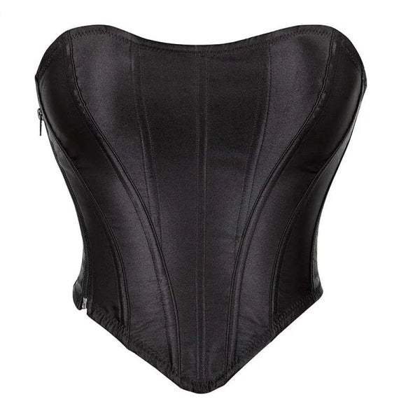 Strapless Lace-Up Satin Corset Plus Size Gothic Bustier Carousel 1