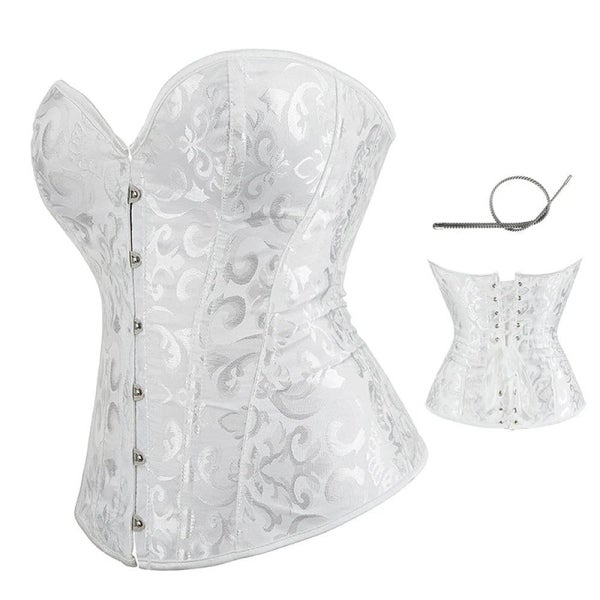 Strapless Victorian Overbust Corset 12 Spiral Steel Boned Jacquard Brocade Pl... Carousel 8