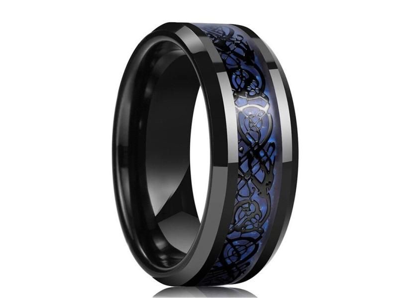 Fashion Black Tungsten Wedding Celtic Dragon Rings For Men Inlaid Green Zircon Carousel 1