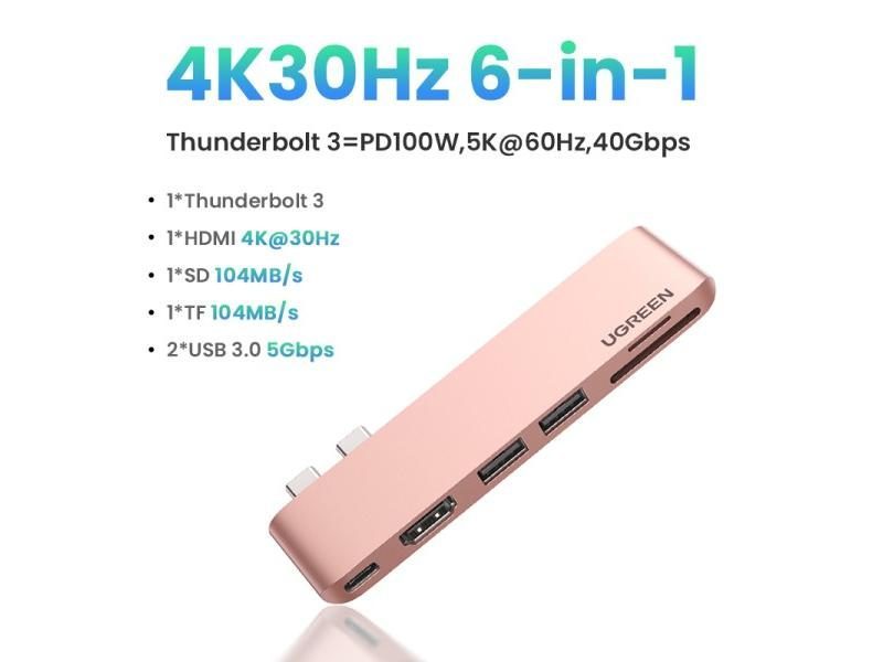 UGREEN USB C HUB Dual Type-C To USB 3.0 4KHDMI For M2 M1 MacBook Pro/Air Carousel 1