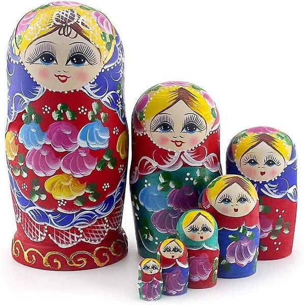 Russian Nesting Dolls Matryoshka Wood Stacking Nested Set 7 Pieces Handmade Toys Carousel 1