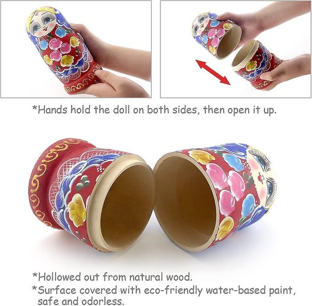 Russian Nesting Dolls Matryoshka Wood Stacking Nested Set 7 Pieces Handmade Toys Carousel 3