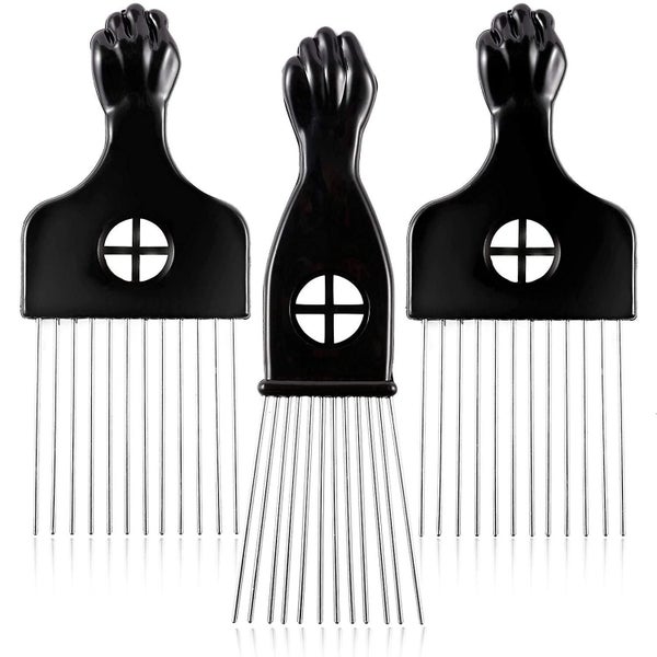 3 Pack Metal Hair Pick - Wide Tooth Afro Pick For Men , Hair Pick For Curly Hair Carousel 1