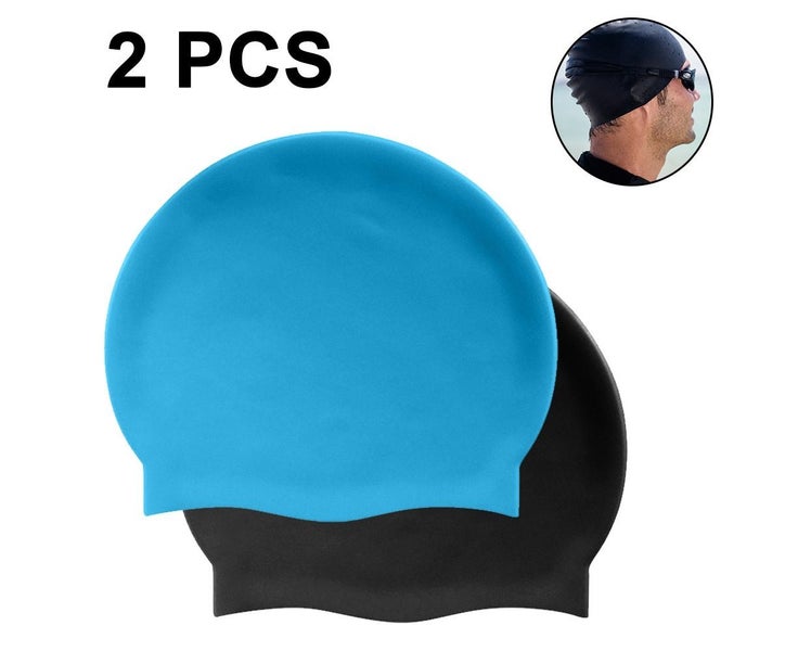 blue+black-Long Hair Swim CapSilicone Swimming Caps for Girls, Kids, Adu Carousel 1