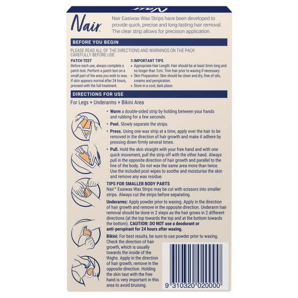 Nair Easiwax Large Wax Strips | Clear Strip | 20 pack | Legs & Body Carousel 2