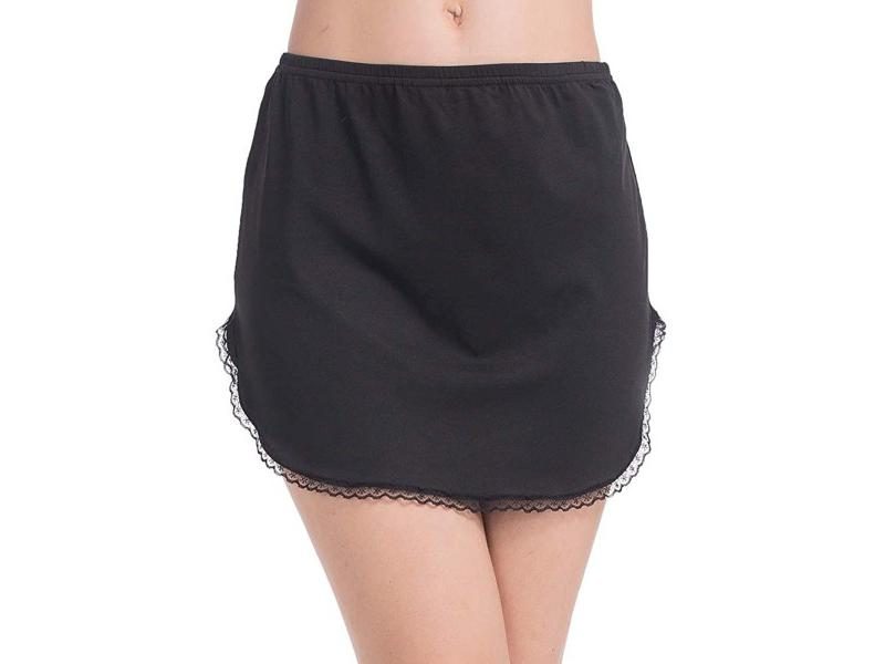 Women's Half Slips Solid Color Split Underskirts Lace Trim Short Skirts For Carousel 1