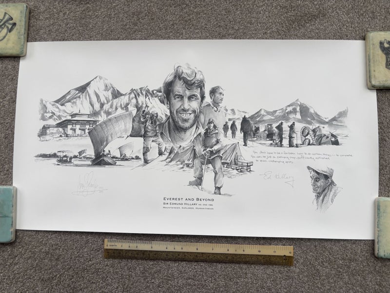 SIR ED HILLARY (RIP) SIGNED LTD ED 223/300 EVEREST AND BEYOND LITHO + TIZARD CoA Carousel 1