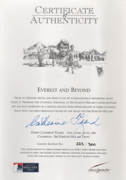 SIR ED HILLARY (RIP) SIGNED LTD ED 223/300 EVEREST AND BEYOND LITHO + TIZARD CoA Carousel 4