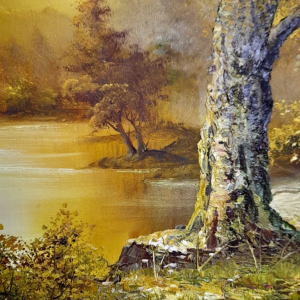 Peaceful forest scene, large oil by Wallock62863858424323112