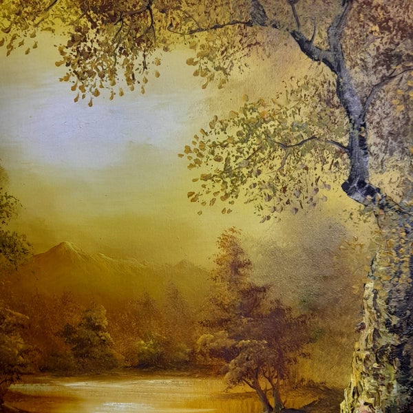 Peaceful forest scene, large oil by Wallock62863858424323114