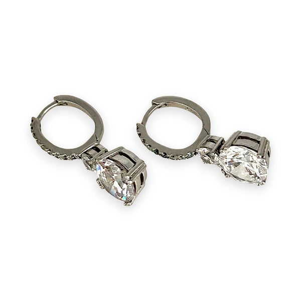SALE | Sterling Silver Round Cut Exquisite CZ Drop Earrings. R # 612628632323240971117