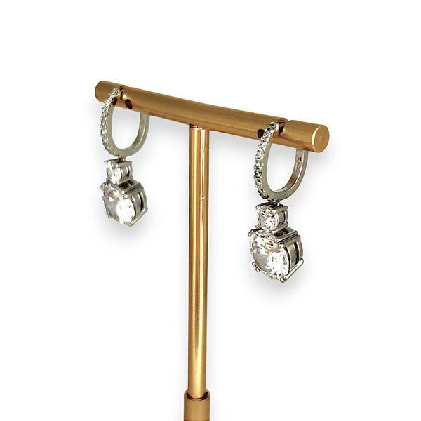 SALE | Sterling Silver Round Cut Exquisite CZ Drop Earrings. R # 61262863232324097112