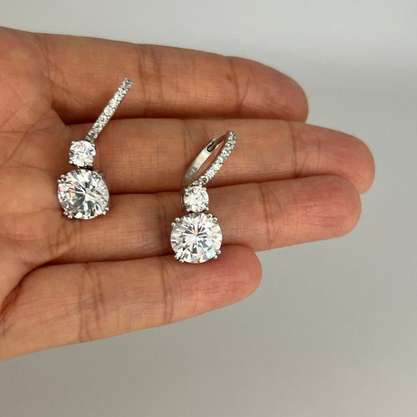 SALE | Sterling Silver Round Cut Exquisite CZ Drop Earrings. R # 61262863232324097113