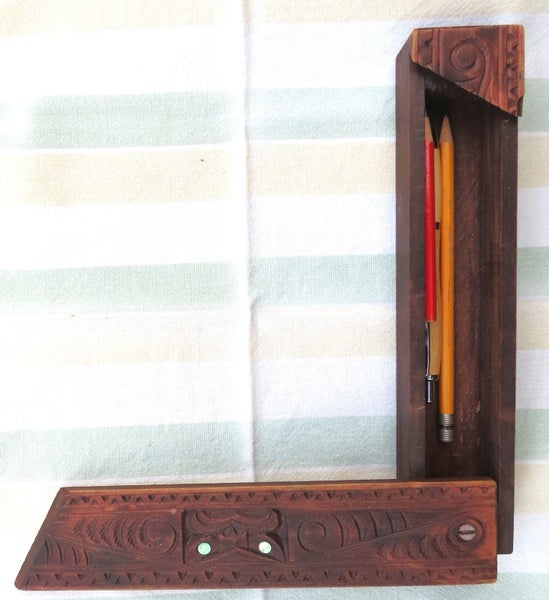 Vintage Maori Tiki Motif Carved Wood Pencil Case: Toi Whakairo Koru. Carousel 2