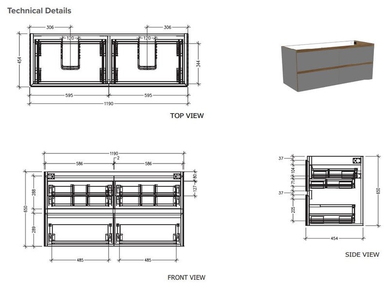 1200 Sodina Wall Hung 4 draw in Canyon Oak with Cosmetic Drawer and Double Basin Carousel 6