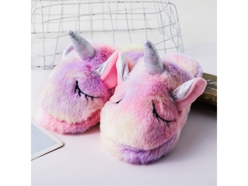 Winter Warm Plush Slippers Rainbow Unicorn For Kids Indoor Bedroom Carousel 1