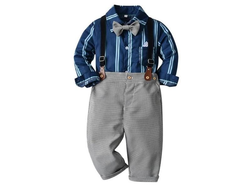 Baby Boys Formal Suit 4 Pieces Set Long Sleeve Shirt Grey Pants Bow Tie Carousel 1