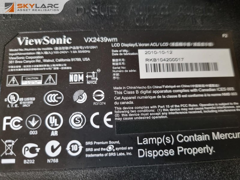 Viewsonic 24" LCD Monitor, no base stand Carousel 8